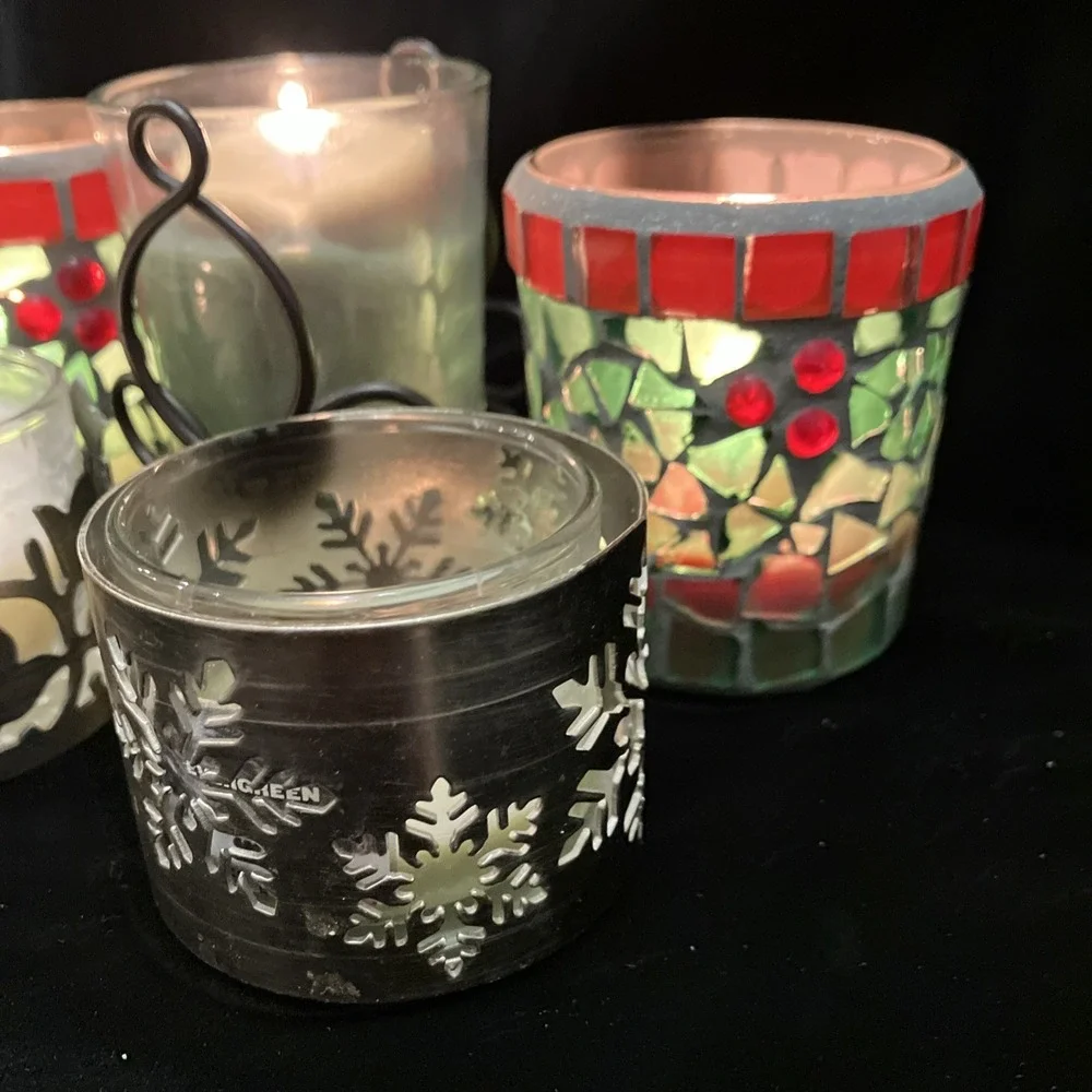 Votive Lot 5 Glass & Metal Tea light Candle Holders Bath & Body Works Christmas